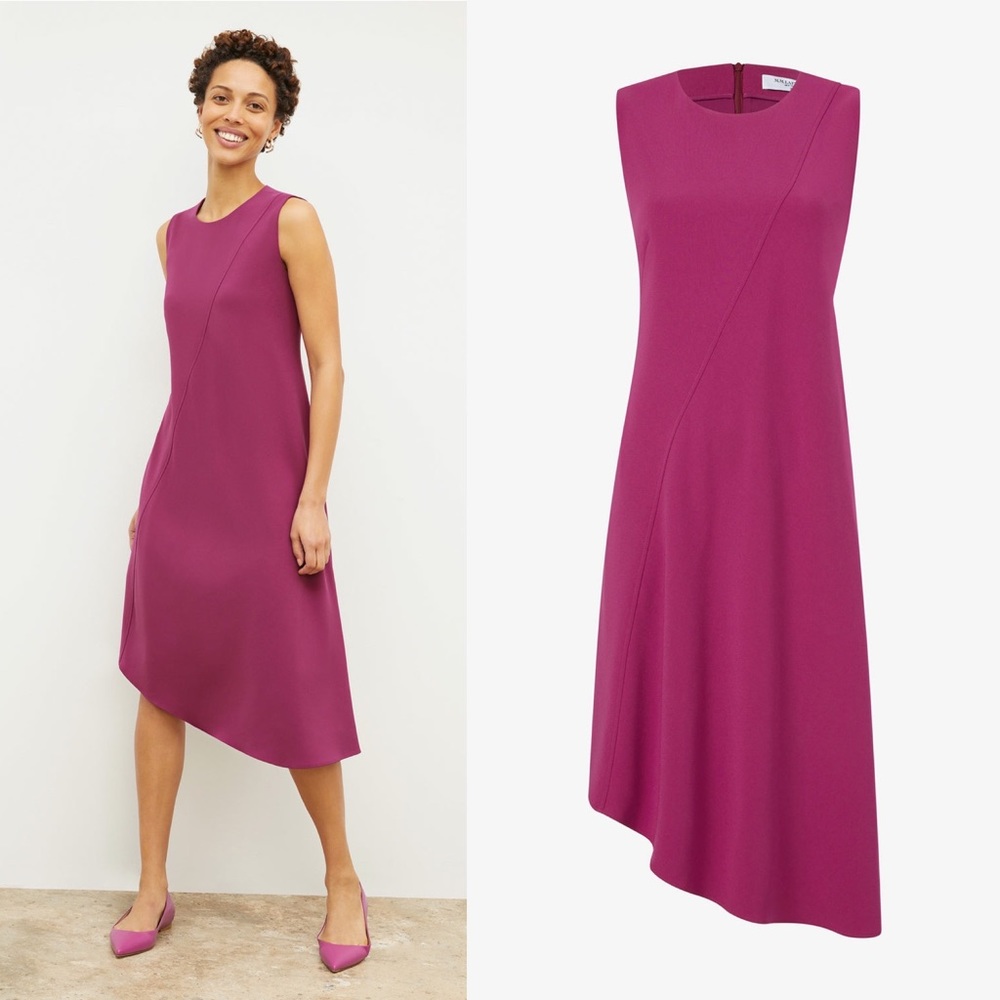 NWOT MM LAFLEUR Lara Dress Eco Heavy Crepe Berry Asymmetrical Sleeveless - 10